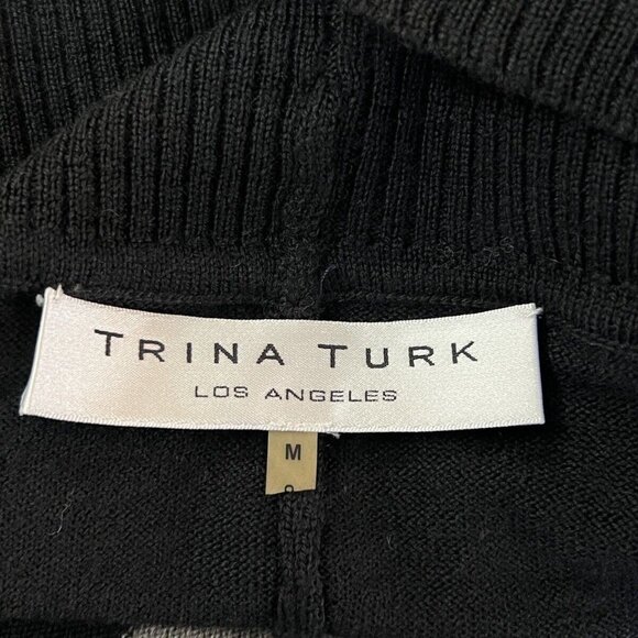 Trina Turk Striped Gray Cardigan Sweater Size M Medium Merino Wool - Picture 4 of 7